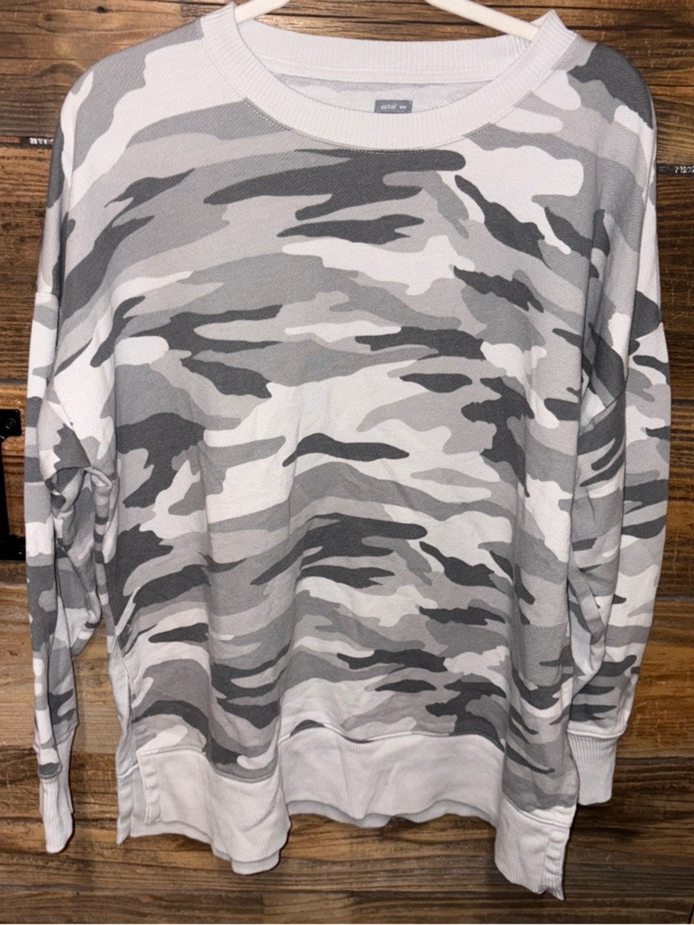 aerie Gray & White Camo Crewneck Oversized Sweater
